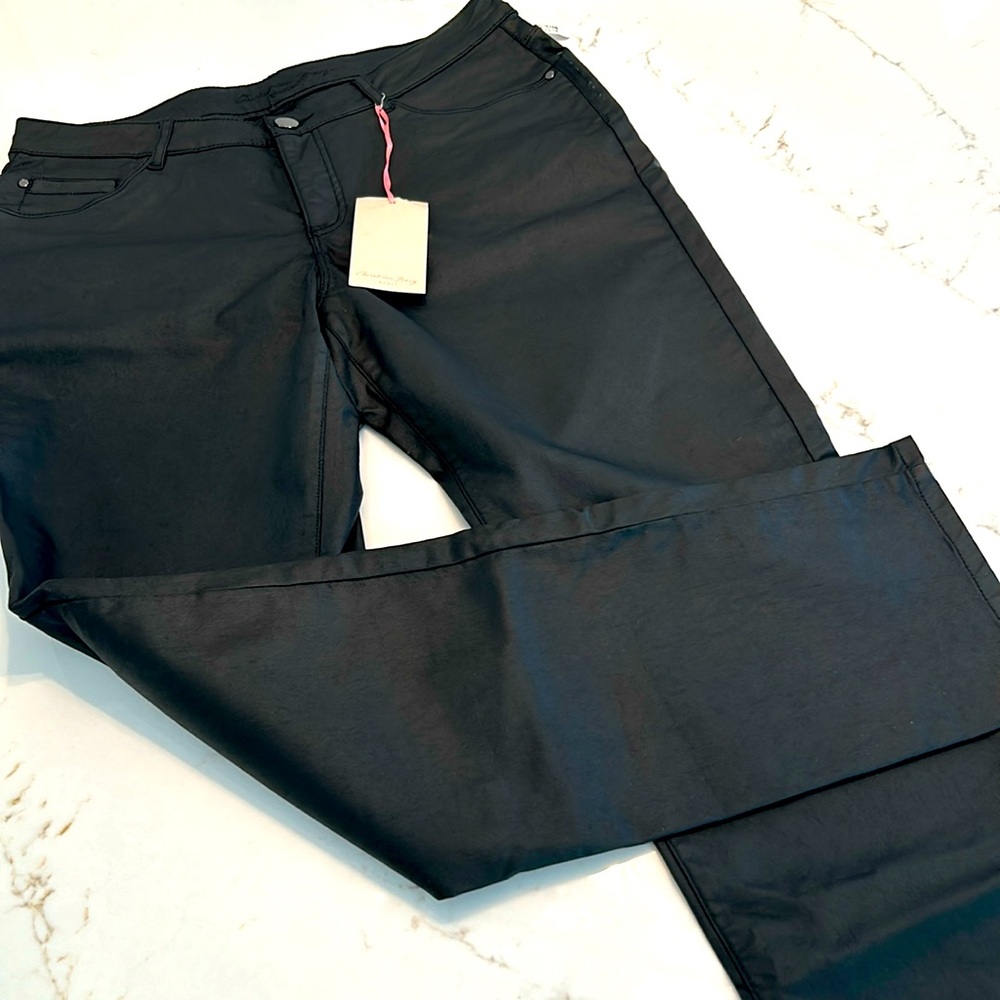 Christian Berg European stretch faux leather black pants sz 40 fits sz 10 NWT